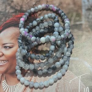 Elegant Gray and Pink Beaded Bracelet Set